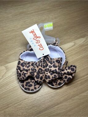 Carter's Leopard Print Baby Bow Shoes - Tan & Black